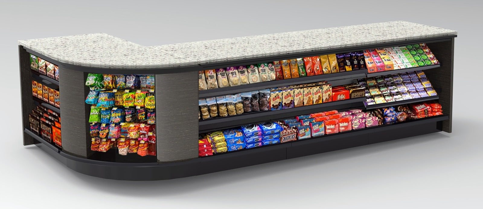 Curved Display-Front Checkout Counter with LED: 5 Modular Sections