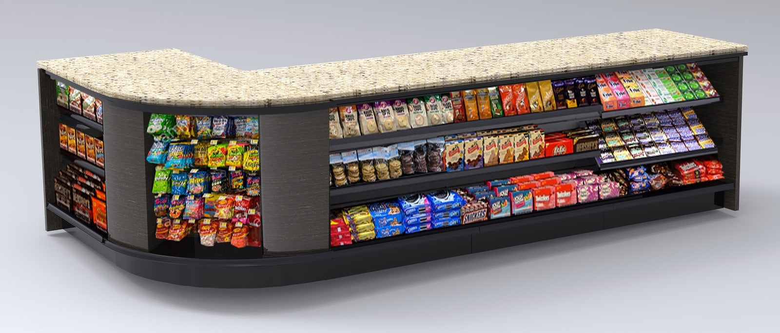 Curved Display-Front Checkout Counter with LED: 5 Modular Sections