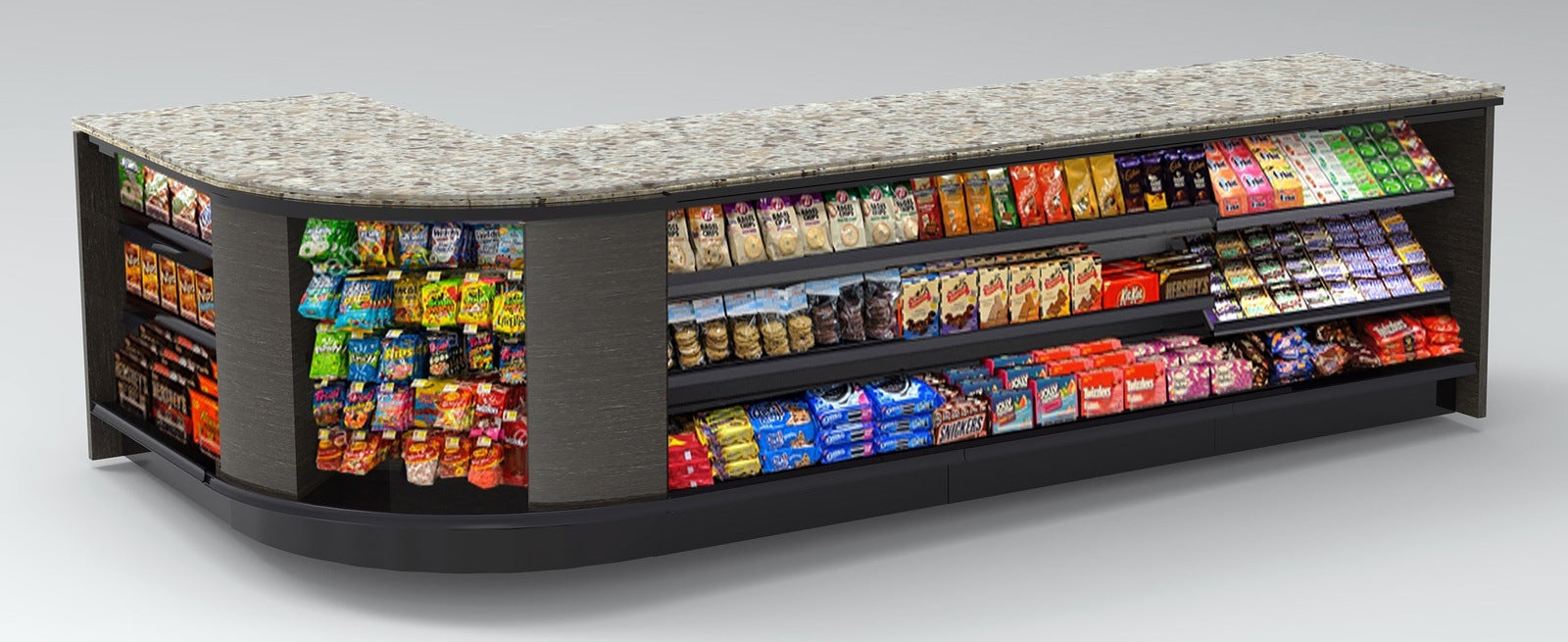 Curved Display-Front Checkout Counter with LED: 5 Modular Sections