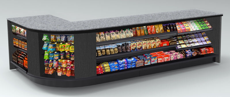Curved Display-Front Checkout Counter with LED: 5 Modular Sections