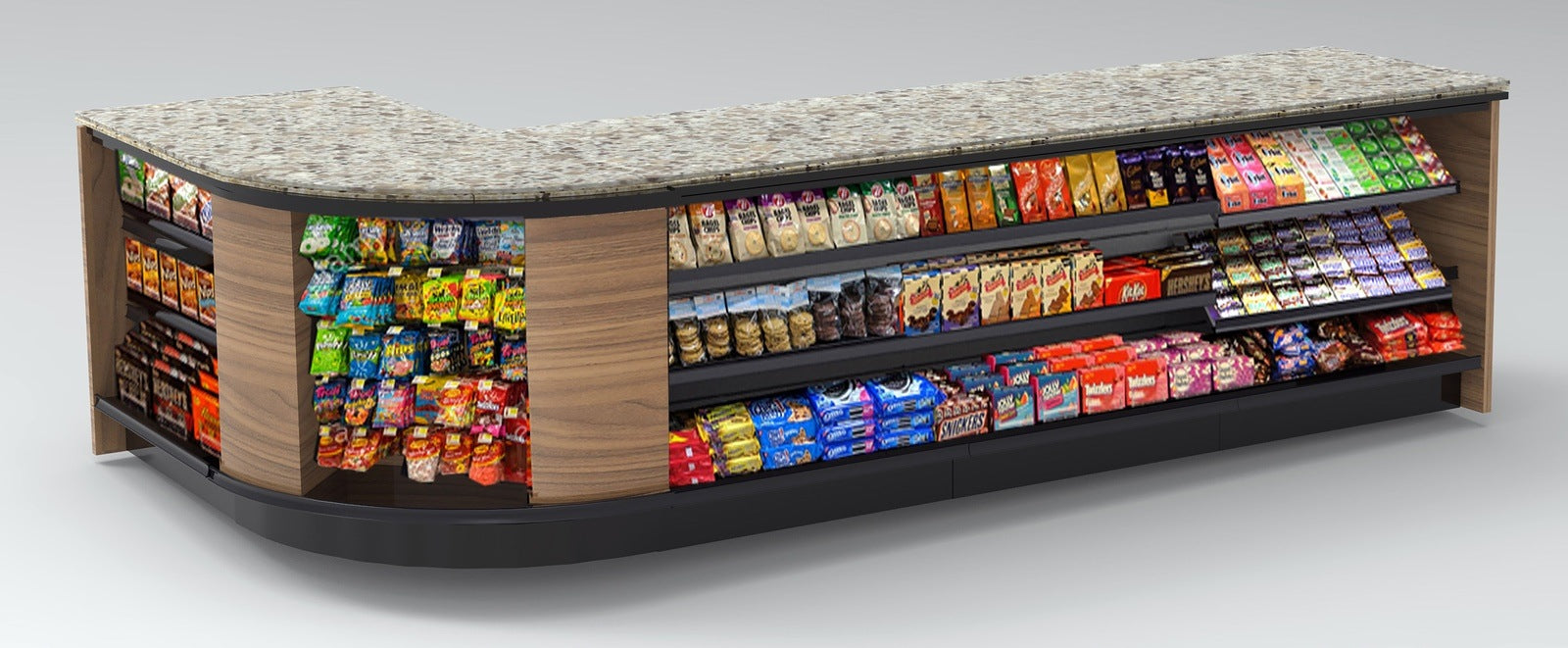 Curved Display-Front Checkout Counter with LED: 5 Modular Sections