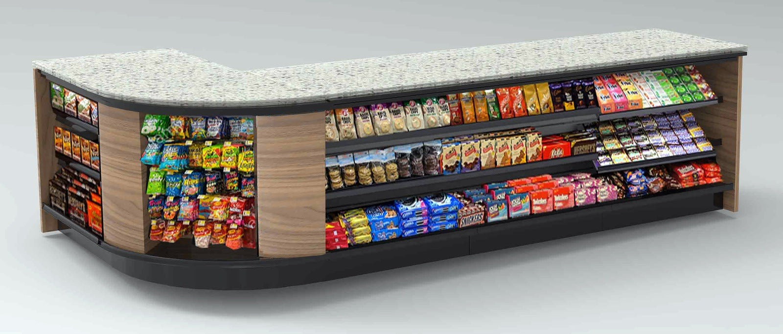 Curved Display-Front Checkout Counter with LED: 5 Modular Sections