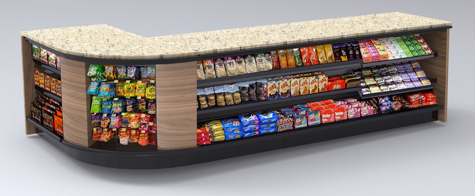 Curved Display-Front Checkout Counter with LED: 5 Modular Sections