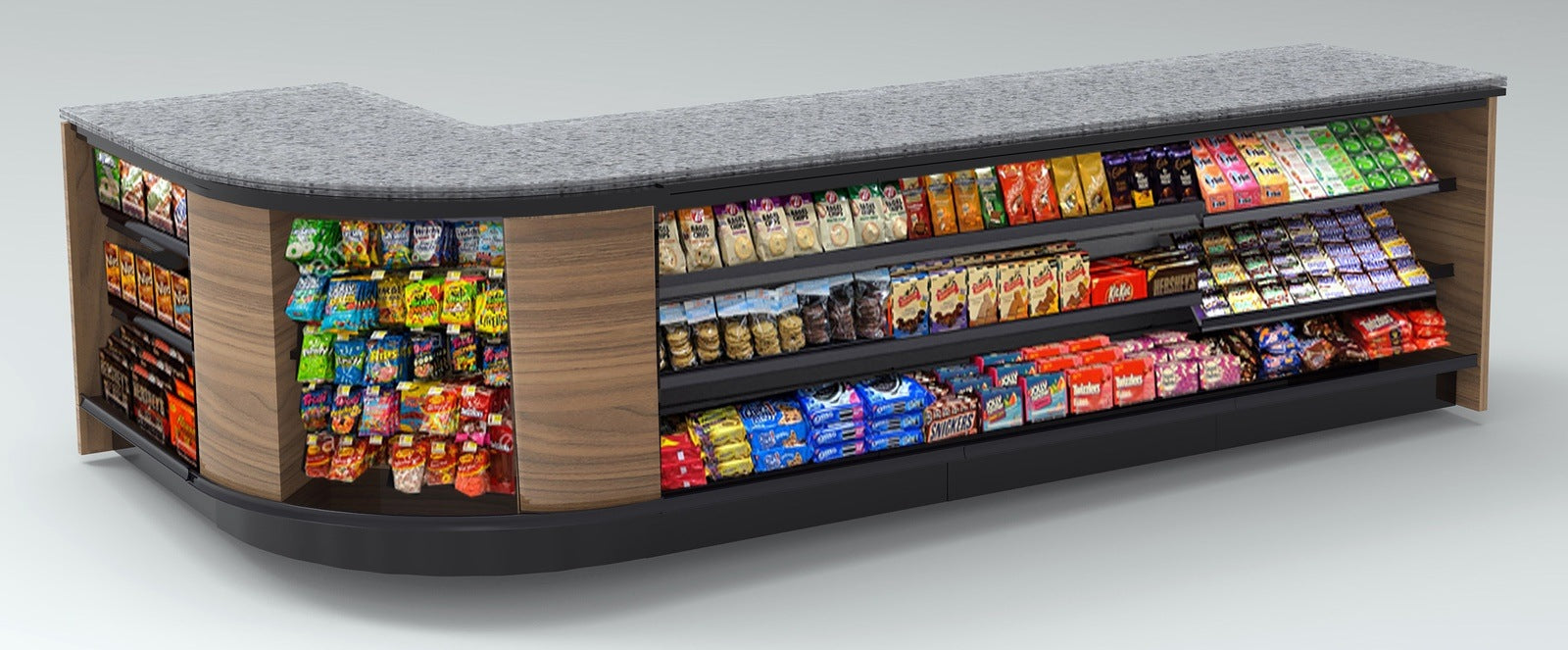 Curved Display-Front Checkout Counter with LED: 5 Modular Sections