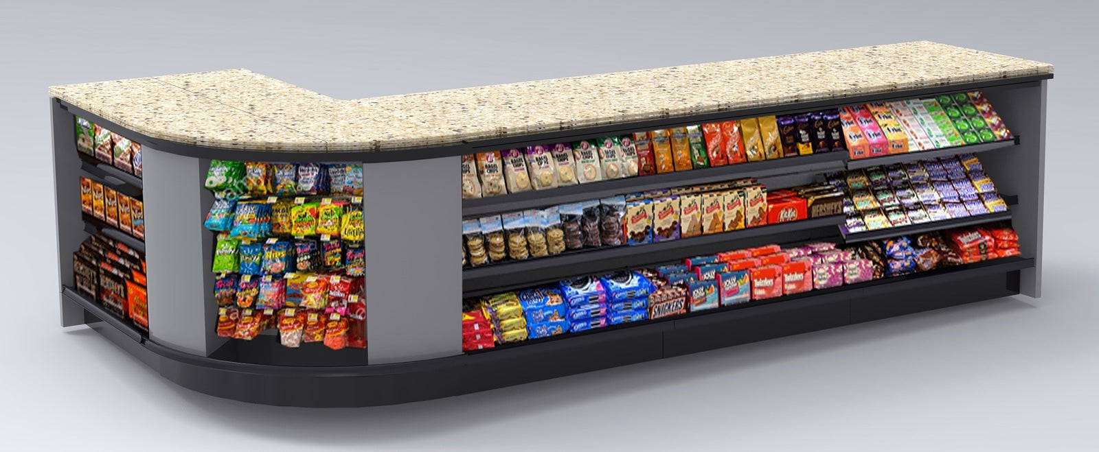 Curved Display-Front Checkout Counter with LED: 5 Modular Sections