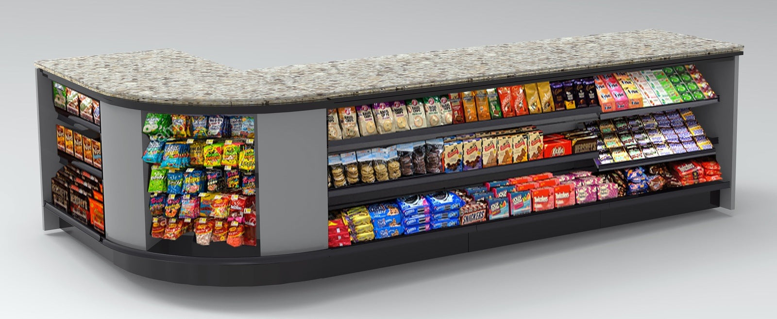 Curved Display-Front Checkout Counter with LED: 5 Modular Sections