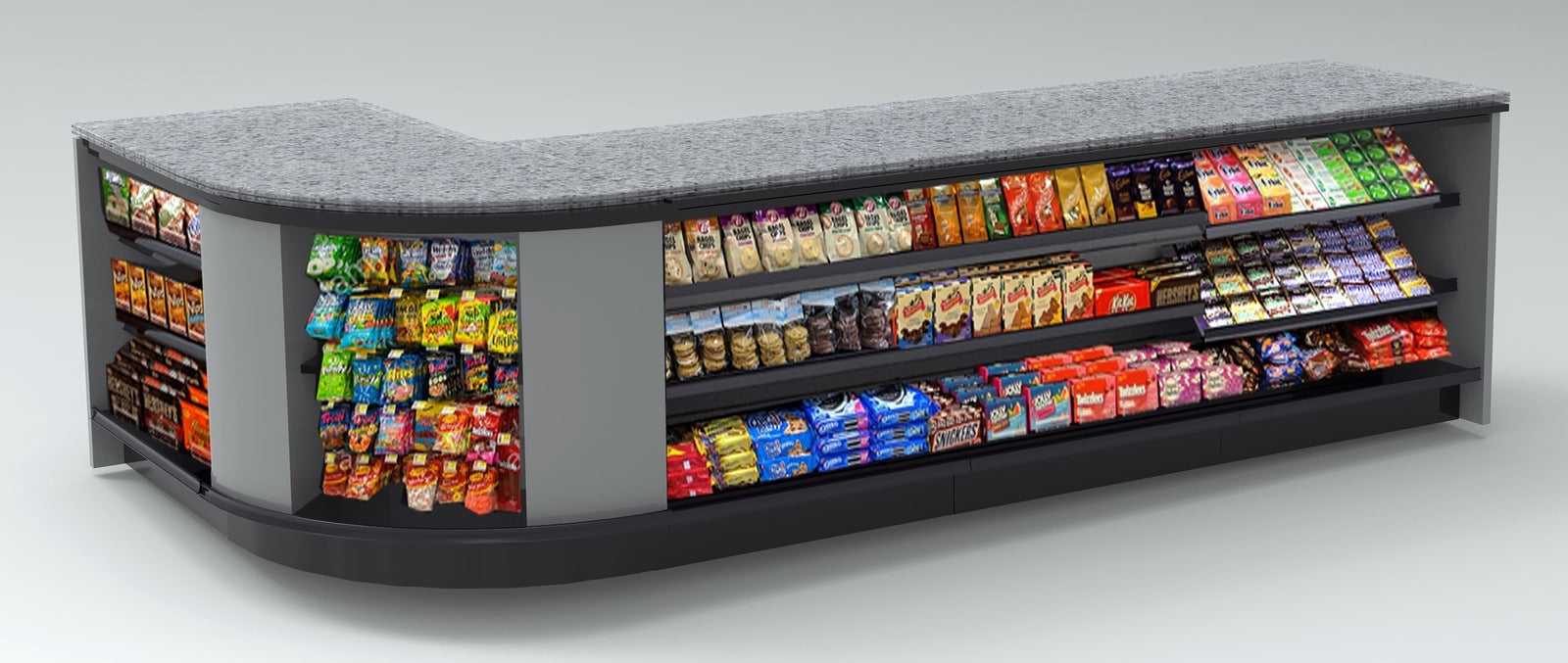 Curved Display-Front Checkout Counter with LED: 5 Modular Sections