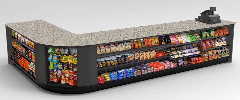 Curved Display-Front Checkout Counter with LED: 7 Modular Sections