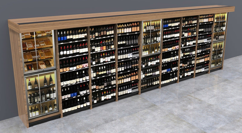 Millennial Configuration 1: Liquor & Wine Shelving, Locking Cases & Humidor