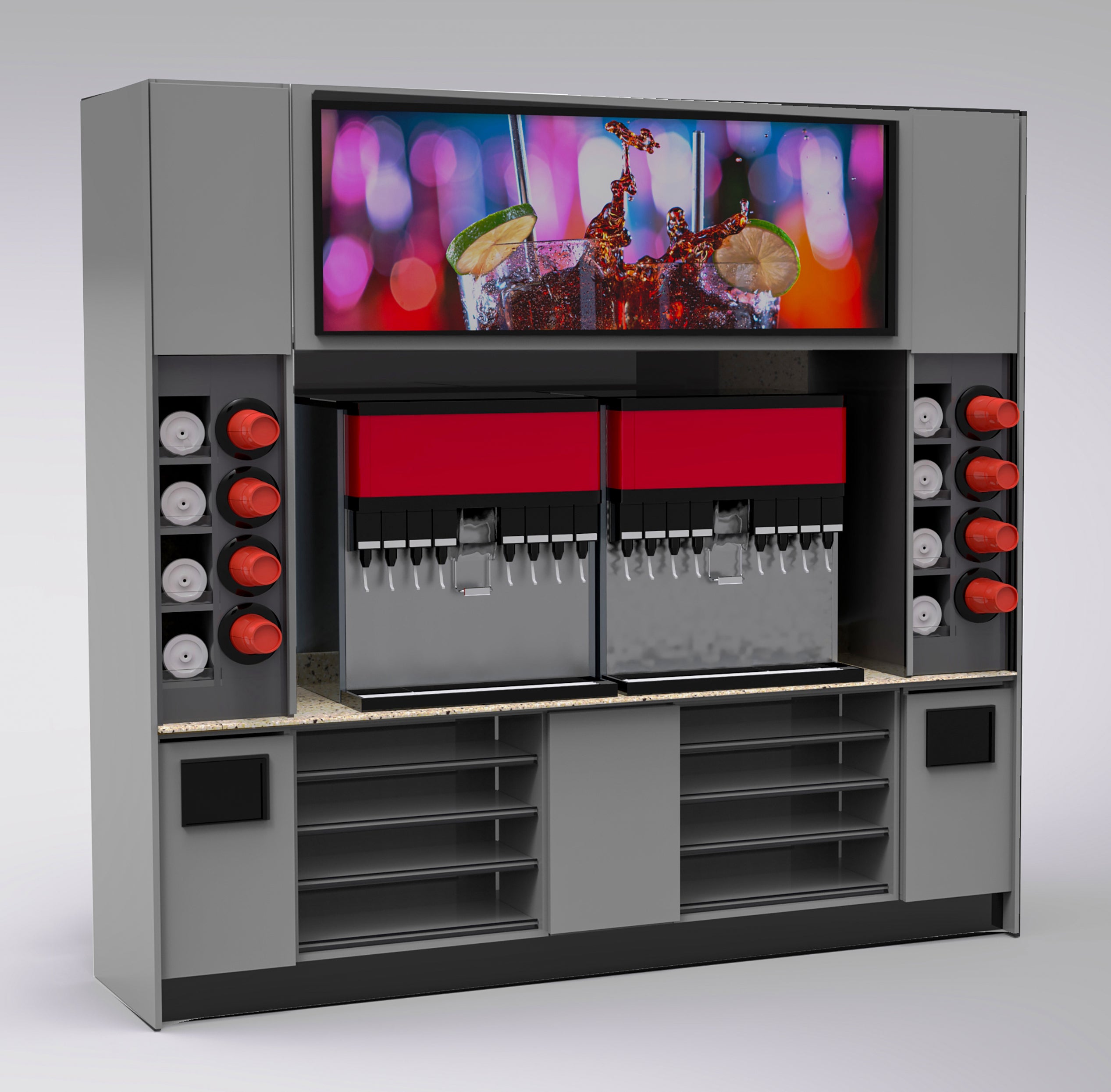 Modular Self-Serve Beverage Station with Side Cup Dispensers: 115.5