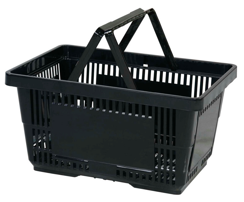 VersaCart 28 Liter Plastic Hand Baskets / 12 Pack with Rack & Sign