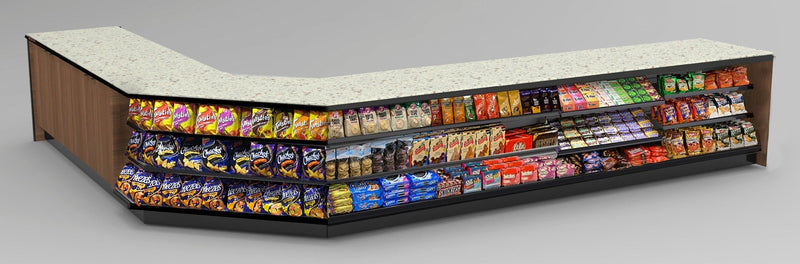 Angled Corner Checkout Counter with LED: 7 Modular Sections