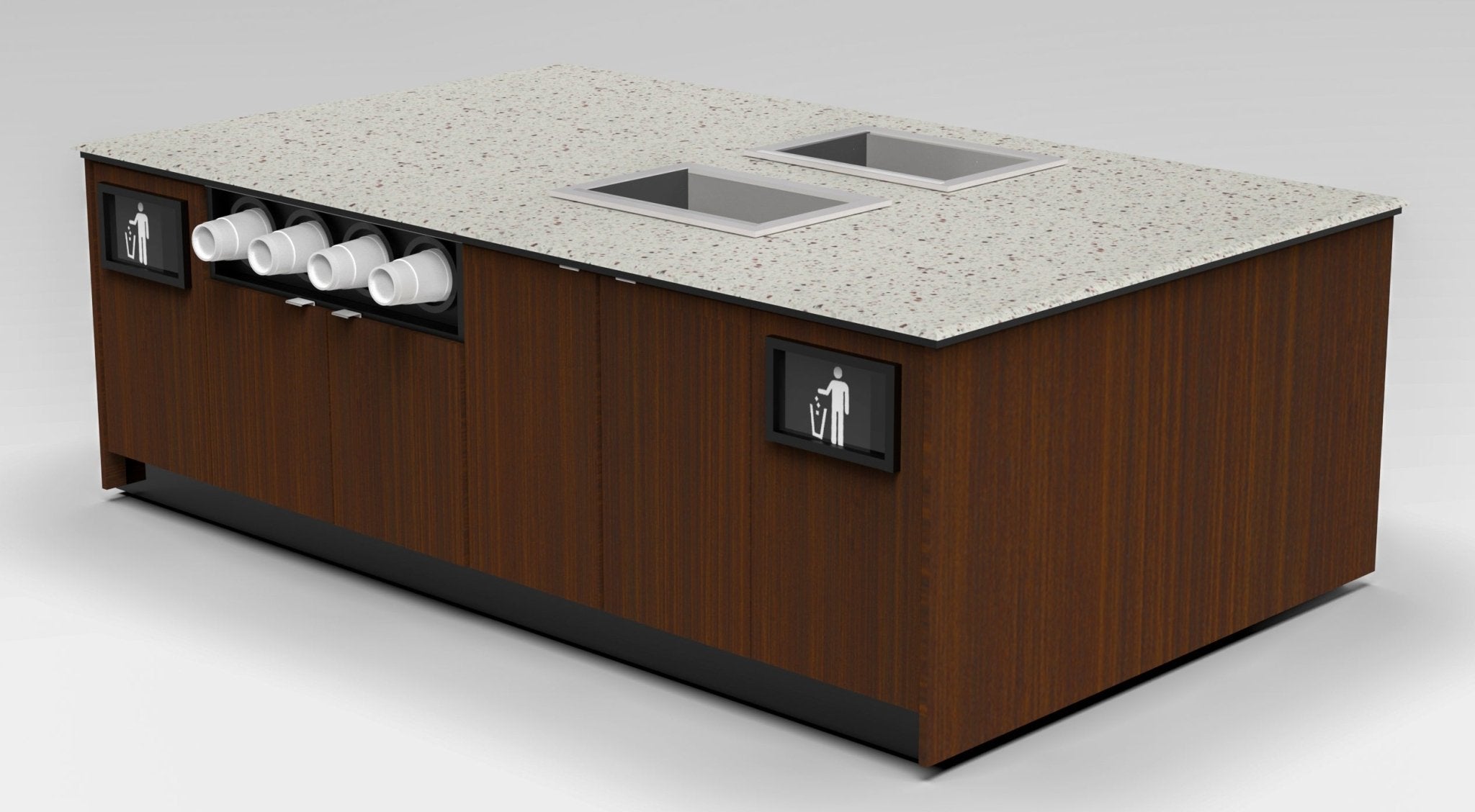 Coffee & Beverage Prep Island • 2 Refrigerated Pans, Cup Dispenser, Trash: 99.5