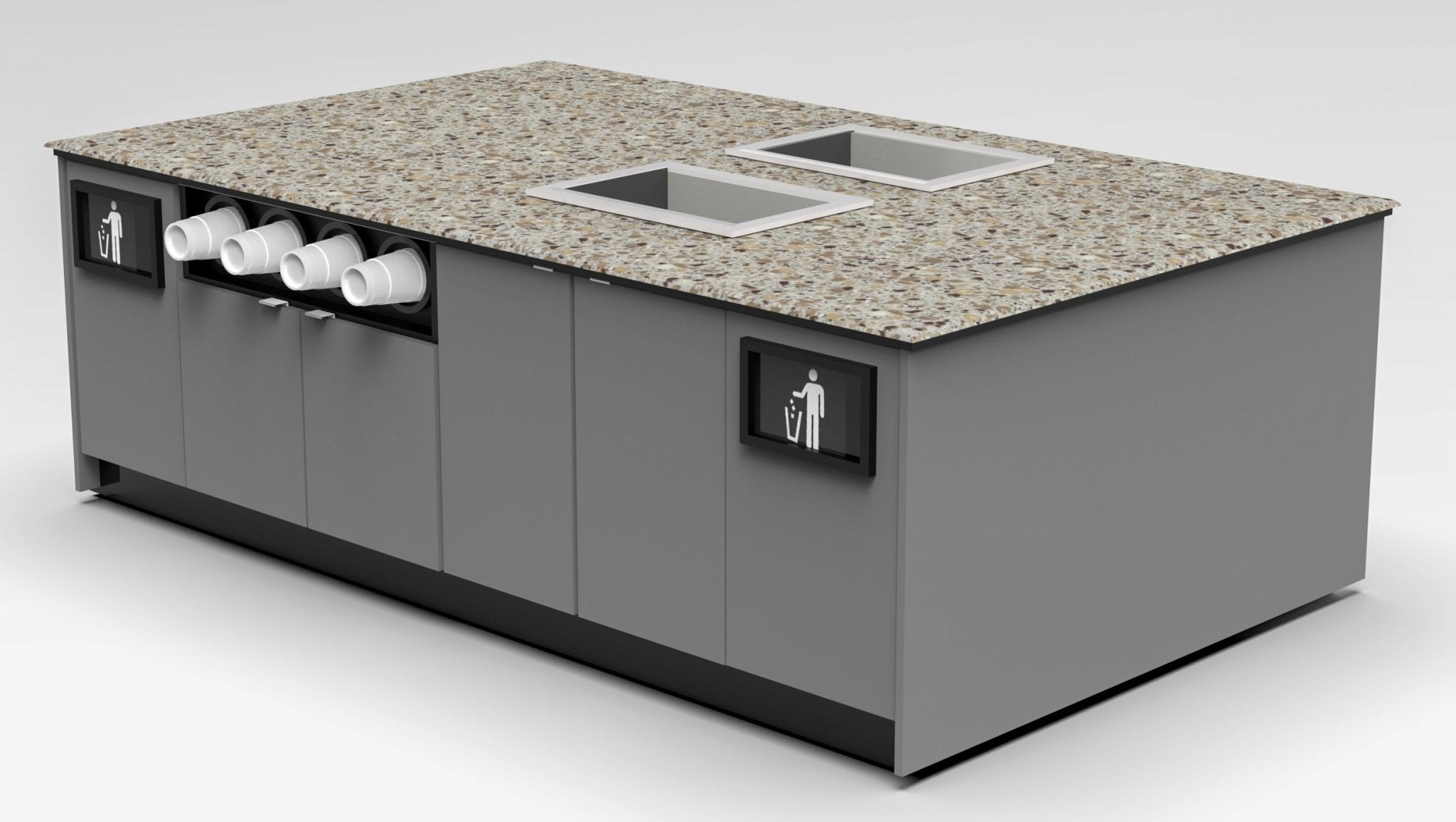 Coffee & Beverage Prep Island • 2 Refrigerated Pans, Cup Dispenser, Trash: 99.5