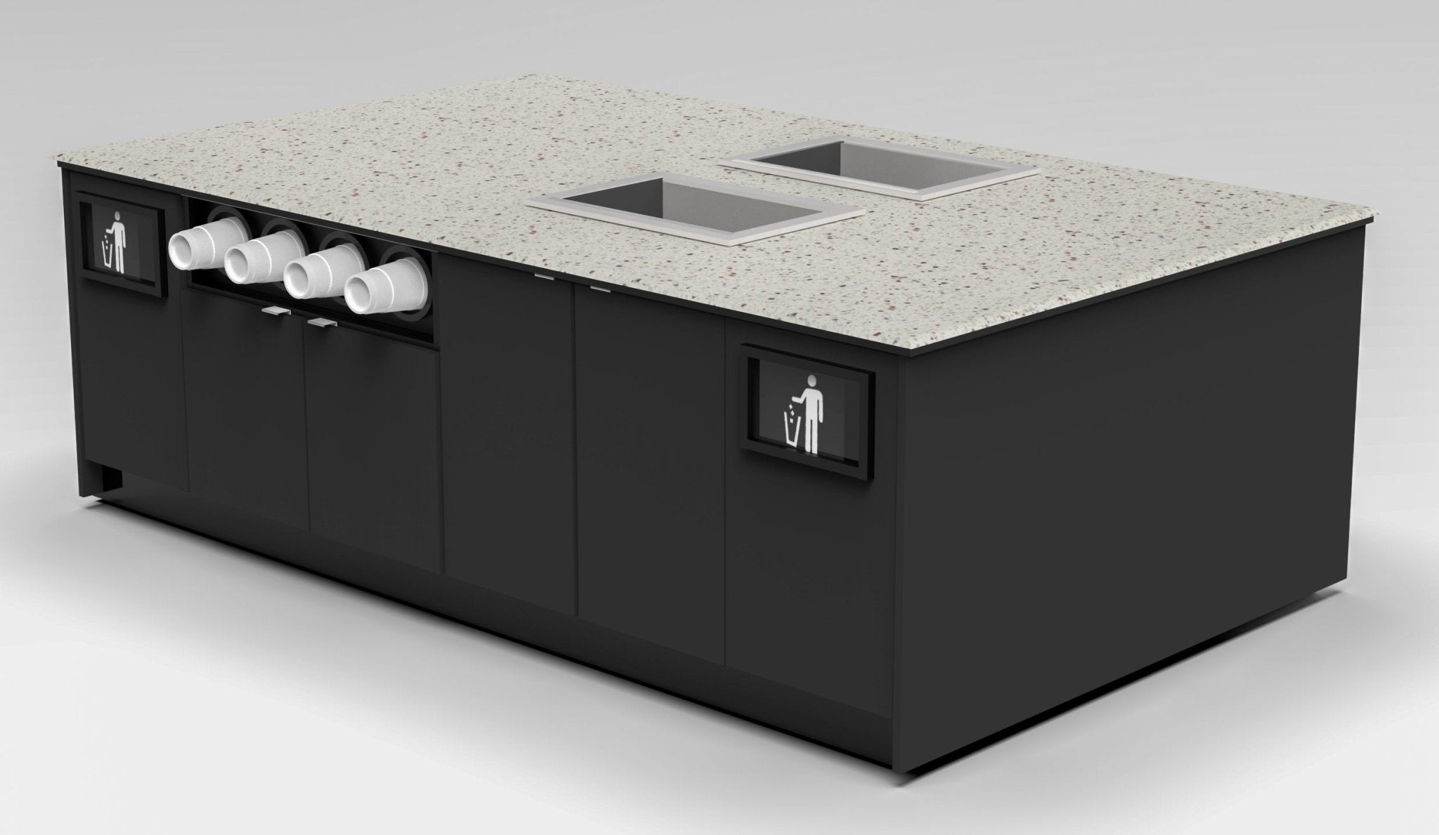 Coffee & Beverage Prep Island • 2 Refrigerated Pans, Cup Dispenser, Trash: 99.5