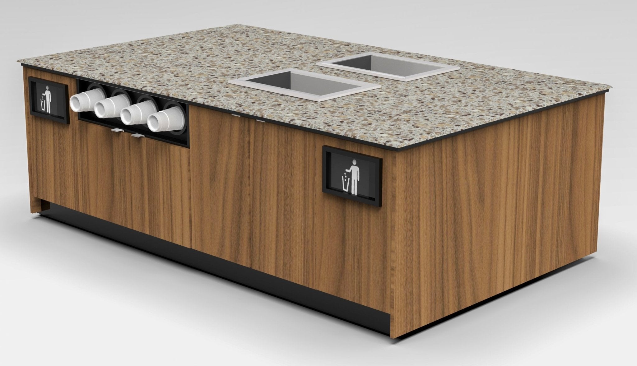 Coffee & Beverage Prep Island • 2 Refrigerated Pans, Cup Dispenser, Trash: 99.5