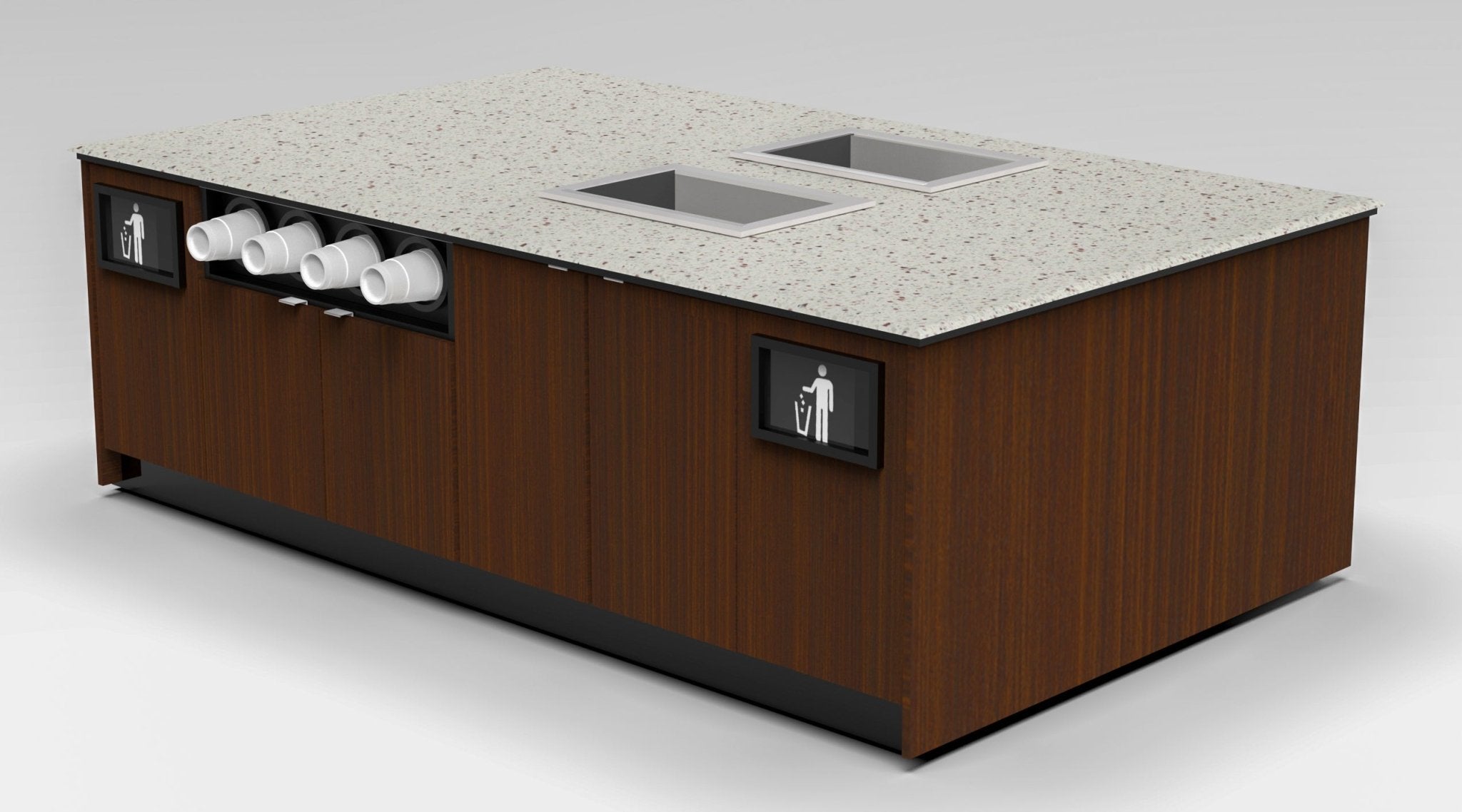 Coffee & Beverage Prep Island • 2 Refrigerated Pans, Cup Dispenser, Trash: 99.5