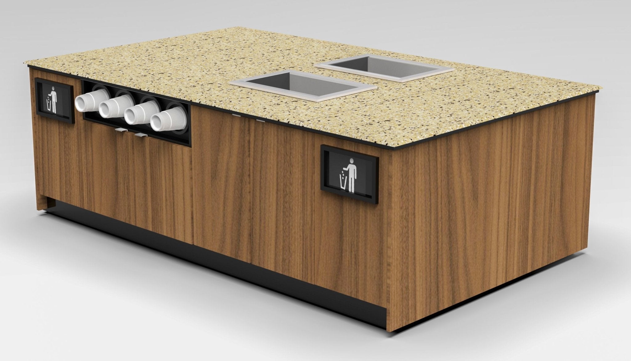 Coffee & Beverage Prep Island • 2 Refrigerated Pans, Cup Dispenser, Trash: 99.5