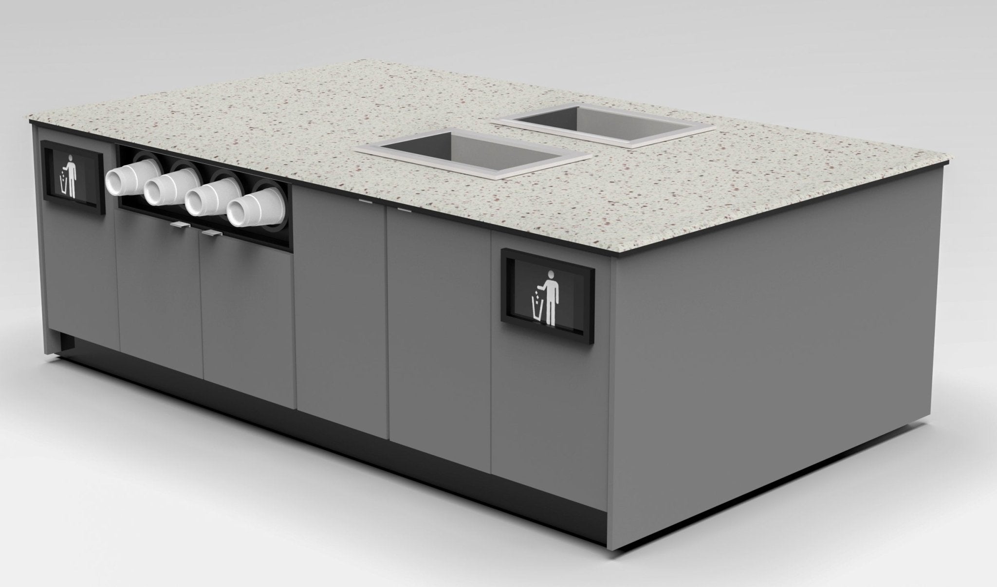 Coffee & Beverage Prep Island • 2 Refrigerated Pans, Cup Dispenser, Trash: 99.5