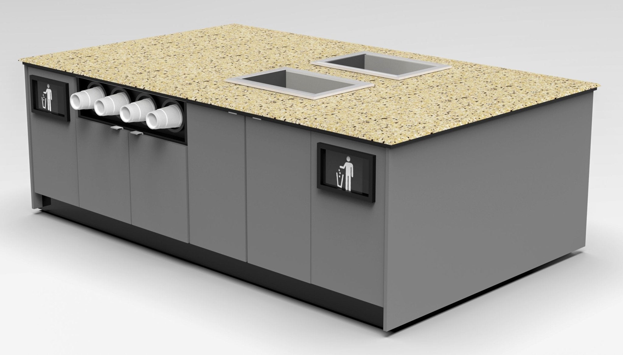 Coffee & Beverage Prep Island • 2 Refrigerated Pans, Cup Dispenser, Trash: 99.5