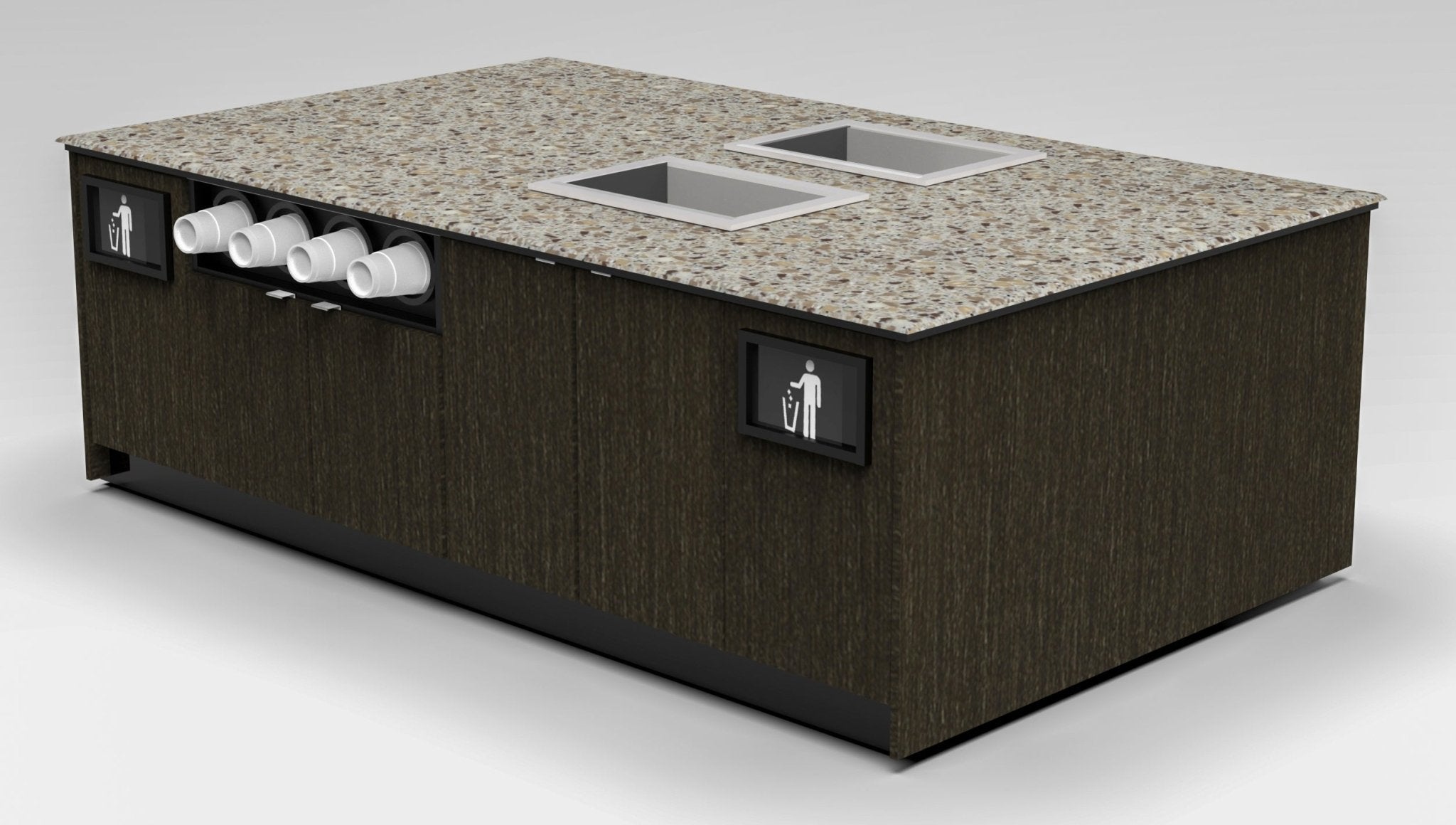 Coffee & Beverage Prep Island • 2 Refrigerated Pans, Cup Dispenser, Trash: 99.5