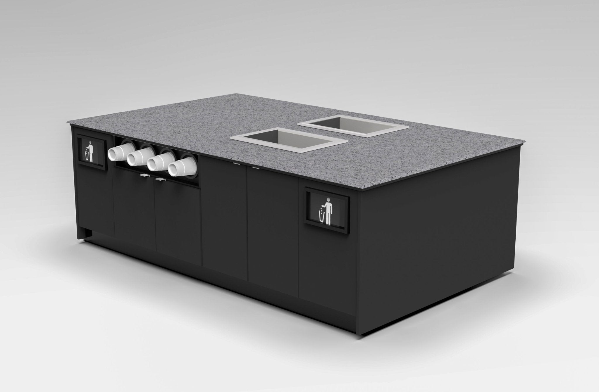 Coffee & Beverage Prep Island • 2 Refrigerated Pans, Cup Dispenser, Trash: 99.5