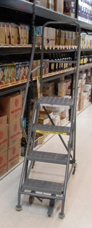 4-Step Tri-Arc Rolling Safety Ladder - Perforated Tread / 450 lb. Capacity - Modern Store Equipment | www.modernstoreequipment.com
