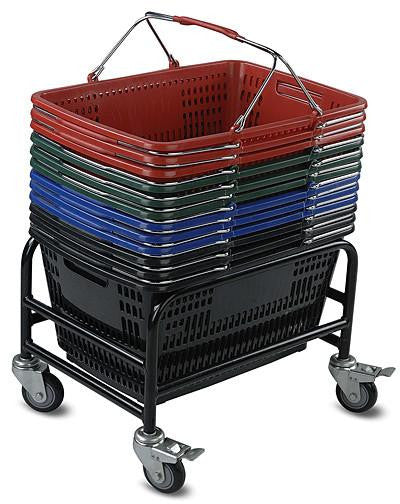 VersaCart Hand Baskets Stand with Wheels & Brakes