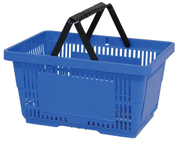 VersaCart 28 Liter Plastic Hand Baskets / 12 Pack with Rack & Sign